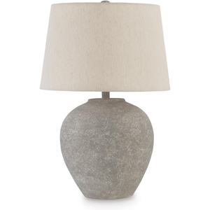 image:imageSignature Design by Ashley Dreward Table Lamp Distressed Faux Stone Look Textured Metal and Paper Composite Construction for Living Room Consoles and Bedside Decor Distressed Gray 26 Tall