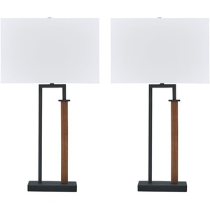 image:imageSignature Design by Ashley Voslen Minimalist Metal and Wood Table Lamp with 3Way Switch Set of 2 Black amp Light Brown