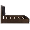 image:imageSignature Design by Ashley Kendamor Modern Canopy Bed with Upholstered Headboard and USB Charging Ports Foundation or Box Spring Needed Queen Dark BrownQueen Upholstered Panel Bed