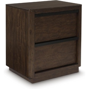 image:imageSignature Design by Ashley Kendamor Modern Canopy Bed with Upholstered Headboard and USB Charging Ports Foundation or Box Spring Needed Queen Dark BrownTwo Drawer Nightstand