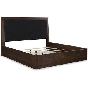 image:imageSignature Design by Ashley Kendamor Modern Canopy Bed with Upholstered Headboard and USB Charging Ports Foundation or Box Spring Needed Queen Dark BrownQueen Upholstered Panel Bed