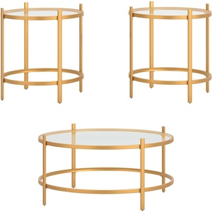 image:imageSignature Design by Ashley Pearlox Casual Table with Inset Tempered Glass Top Set of 3 Gold