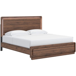 image:imageSignature Design by Ashley Walnut Queen Panel Bed Frame with LED LightKing Panel Bed