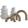 image:imageSignature Design by Ashley Maddwarth Minimalist Indoor Distressed Metal Vase and Wood Sculpture Accessory Set with Wide Mouth Set of 5 White amp Light Brown