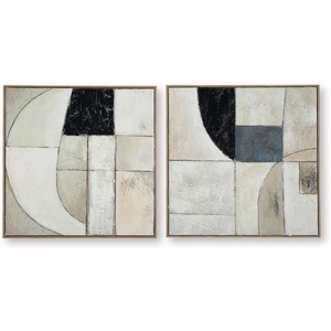 image:imageSignature Design by Ashley Bexlen Wall Art Set of 2 Abstract Canvas with Fabric Embellishments FourWay Hanging Modern Decor for Living Room or Dining Room Walls